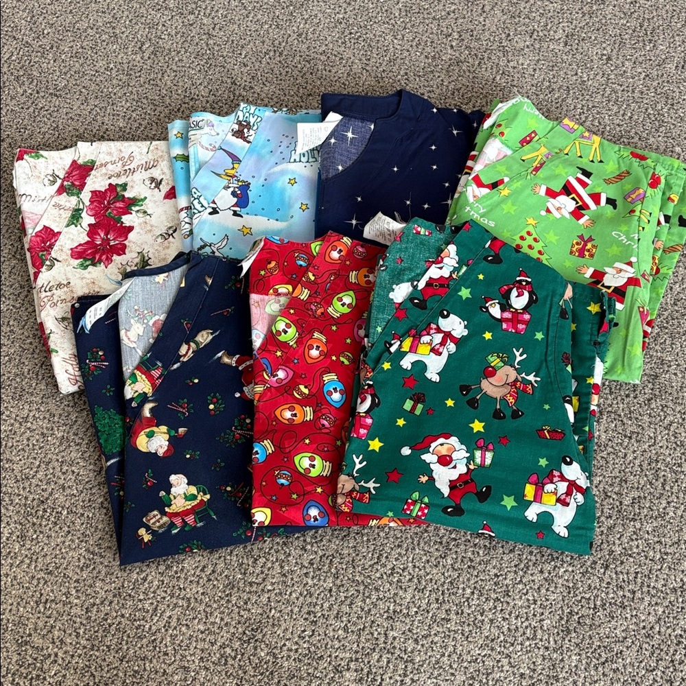 Lot of 7 Christmas Scrub Tops